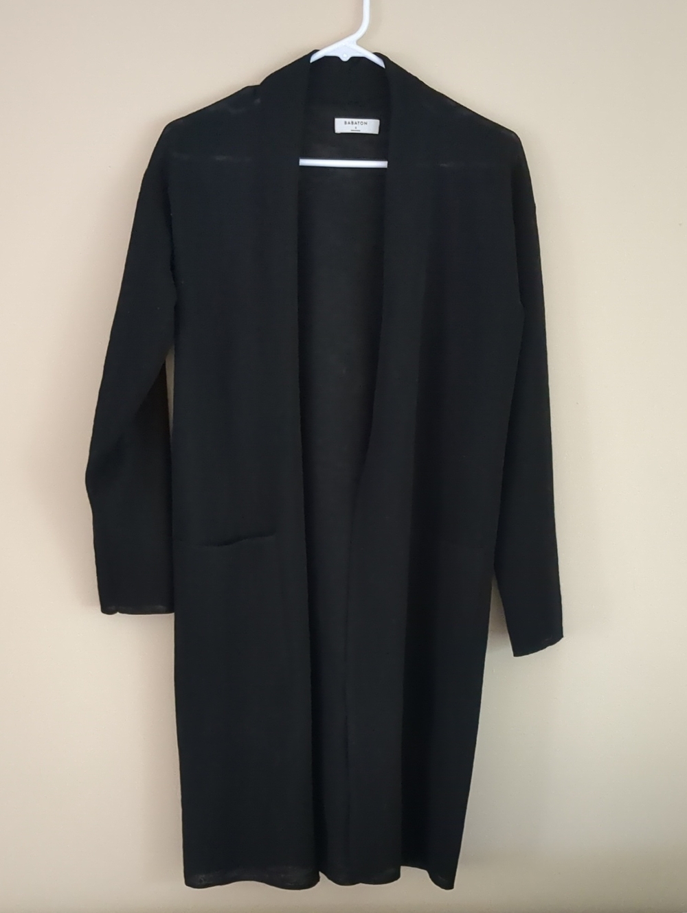 Small Babaton Black Open Front Cardigan With Pockets Minimalist